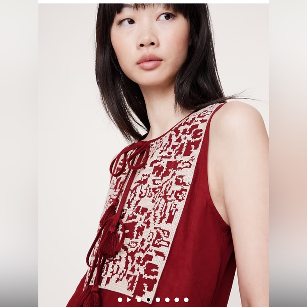 Banana Republic Embroidered Tencel Linen Mini Dress, size: XS, Red Currant - Picture 4 of 7